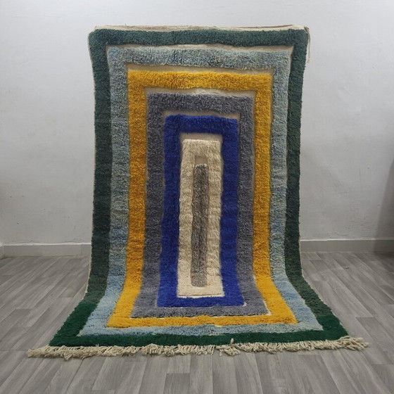 Image 1 of Handmade ecru Moroccan rug with geometric patterns, 250cm x 150cm