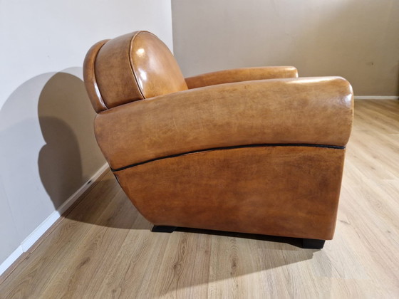 Image 1 of Vintage Sheepskin Leather Club Armchair - Brown - Cognac