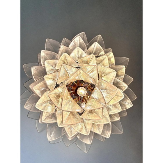 Image 1 of Venetian Transparent “Rondini” Murano Glass Gold Chandelier