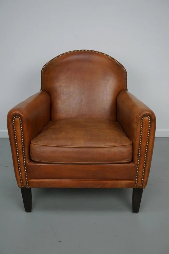 Image 1 of Vintage Nederlandse clubfauteuil van cognackleurig leer