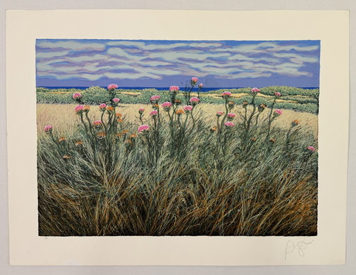 Franco Azzinari zeefdruk, Mediterraan landschap, 60x80cm, moderne kunst