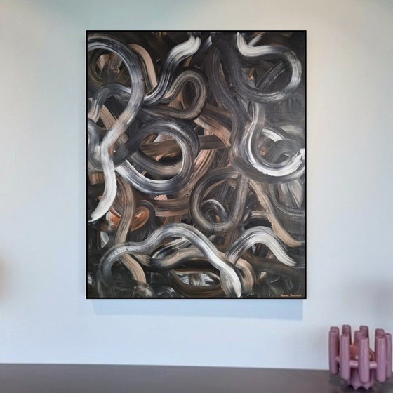 Image 1 of Frances Eckhardt - 100x120 cm, œuvre d'art sombre peinte à la main, peinture moderne abstraite contemporaine