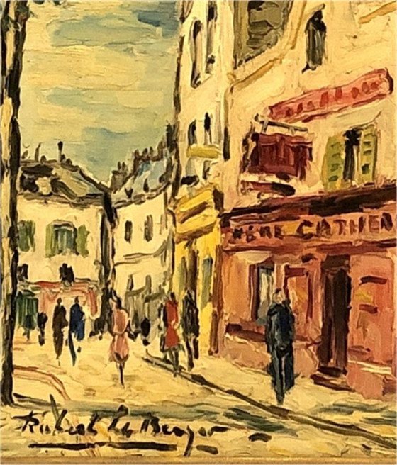Image 1 of Oil on canvas – Montmartre, Place du Tertre, Paris. Original signed work – School of Paris – 20th century French art