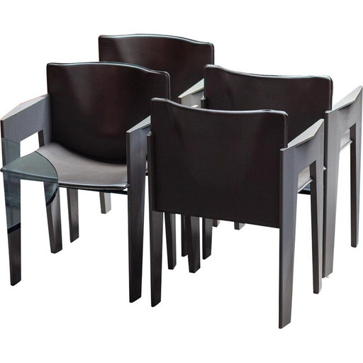 Vintage gray oak and leather dining chairs by Arnold Merkx for Arco, 1980