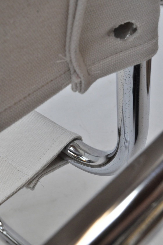 Image 1 of Set van 4 sledeframe stoelen – chroom & linnen (Chioccarello Lino) – herbekleed