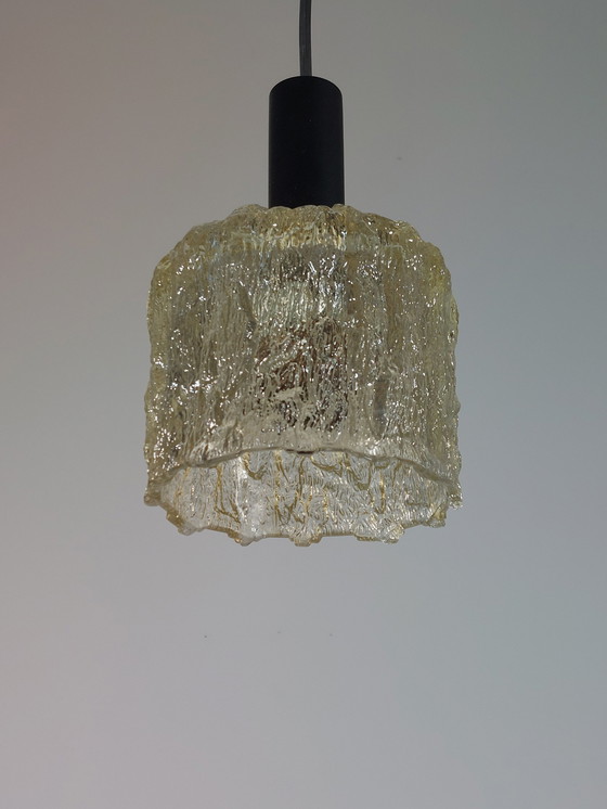 Image 1 of Mid Century Vintage Ice Glass Lamp Pendant Lamp 60s