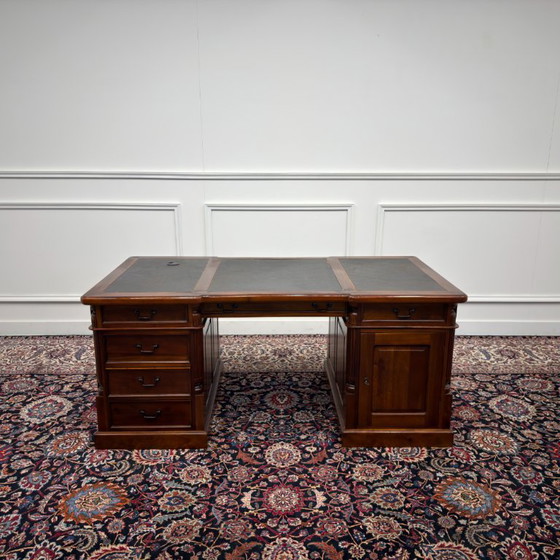 Classic English Desk Partnerdesk Black Leather – Wood (photo 4 of 20)