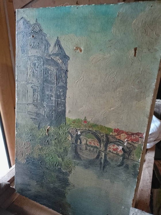 Image 1 of Antico olio su tela Chateau d'Espalion, firmato