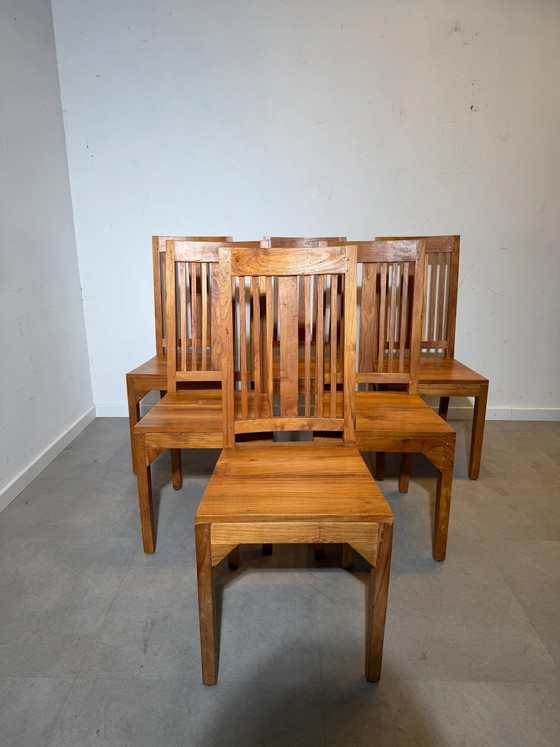 Juego de 6 sillas de comedor de teca maciza – madera maciza (photo 4 of 7)
