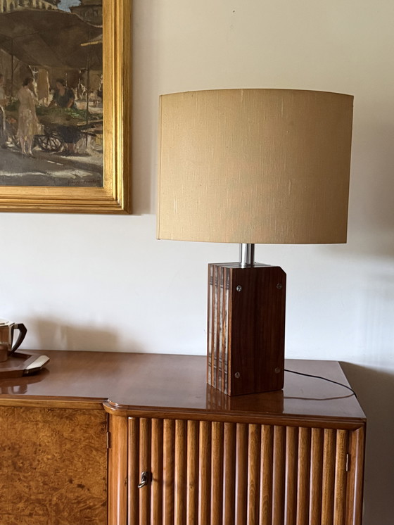 Image 1 of Lámpara de mesa estilo Hollywood Regency, base de madera y lucita, Italia, década de 1970