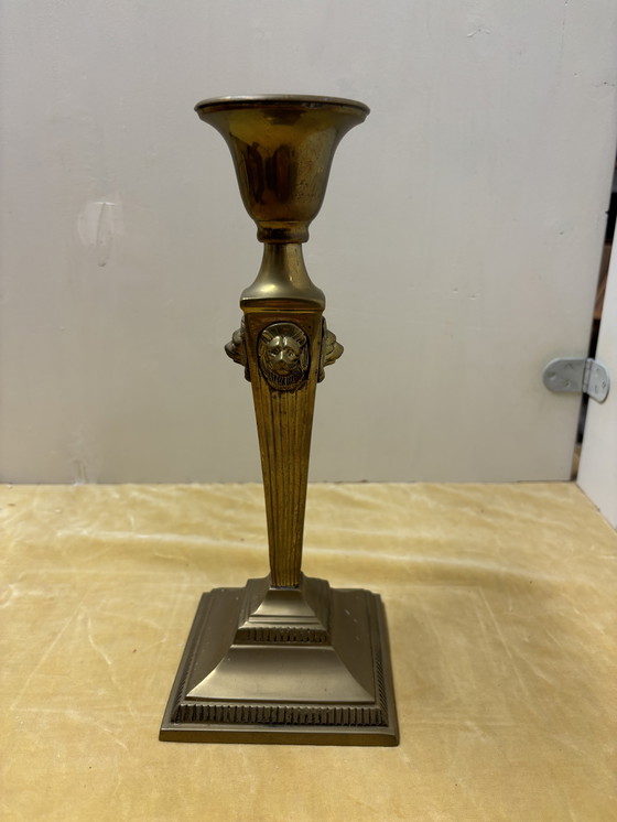 Image 1 of Vintage set of two empire style lion's head antique candlesticks