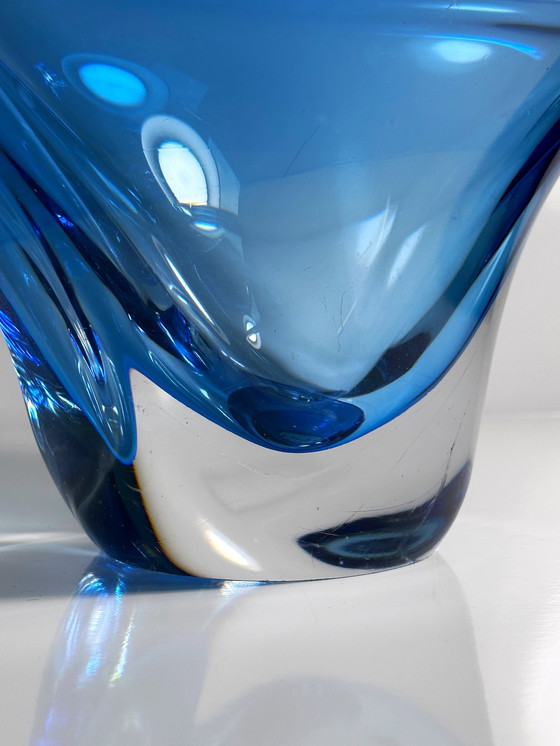 Image 1 of Grote kristallen glazen fruitschaal Focke & Meltzer Amsterdam Schaal Blauw Nederland Seguso