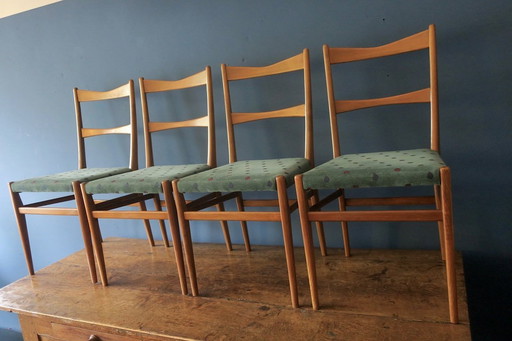 Set of 4 Mid Century Dining Chairs with Turquoise Covers, 1960