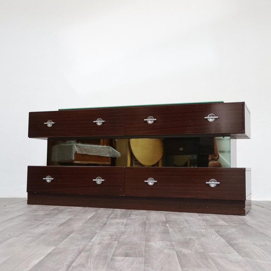 Image 1 of Comò Cassettiera In Ebano Macassar E Specchio Cubic Design Modernariato 1980’s