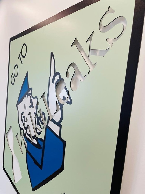 Image 1 of HARISSART – Monopoly, ab ins Gefängnis Wikileaks – Aluminium-Siebdruck