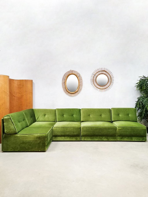 Midcentury grüner Samt modularen Sofa Elemente Sofa 'grüner Samt Geist'