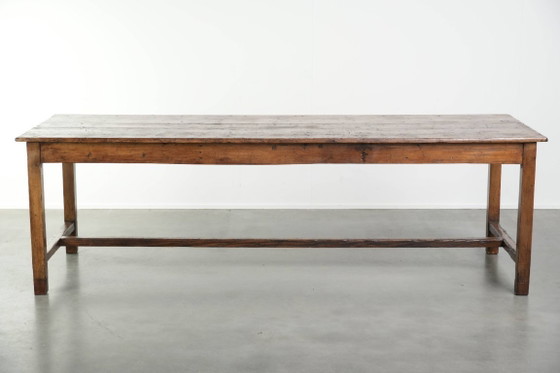 Image 1 of Franse antieke boeren eettafel uit de 19e eeuw van grenenhout