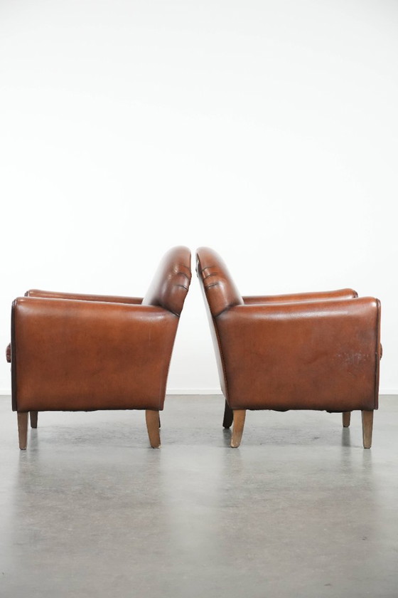 Image 1 of 2 x Beautifully shaped sheepskin Art Deco design armchairs