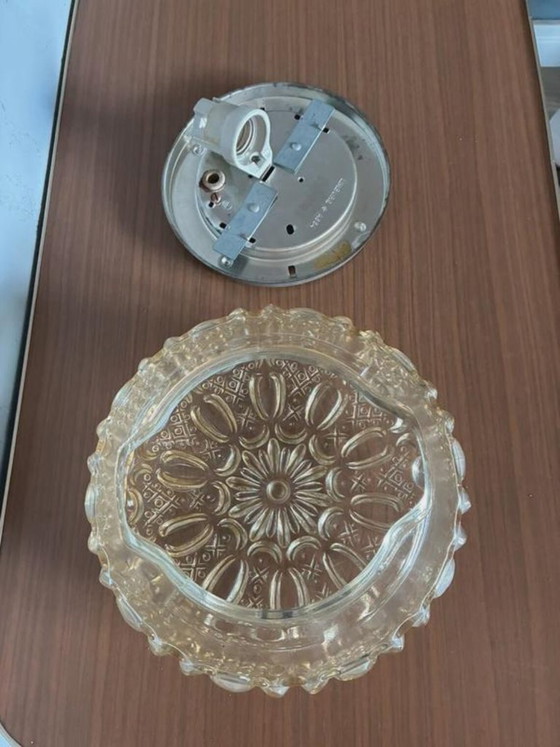 Limburg Wandleuchte mit strukturierter Pressglaskuppel, Deutschland, 1970er Jahre, Wandleuchten, Transparent (Foto 5 von 6)
