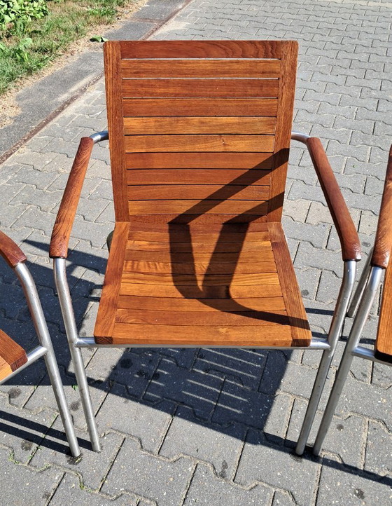 Image 1 of 4 Sillas de jardín de teca con acero inoxidable, apilables