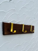 Appendiabiti vintage in legno e ottone con 3 ganci, anni '60