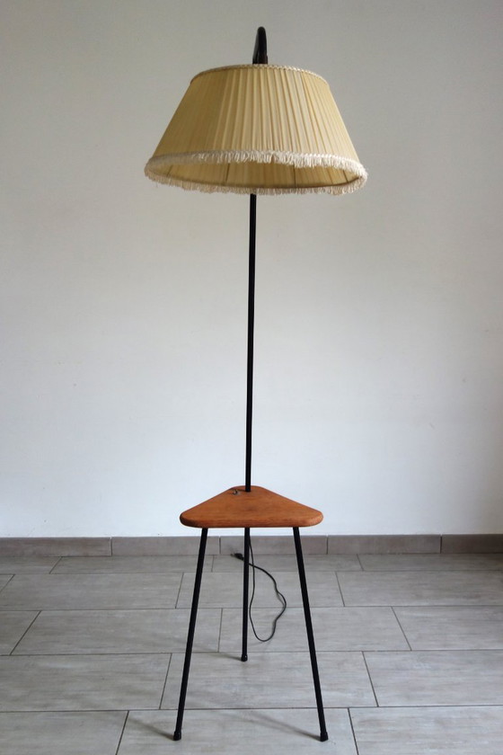 Image 1 of Tripod metal floor lamp with shelf, 1950s/60s, France