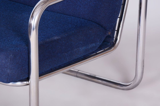 Originele Bauhaus-fauteuil, verchroomd staal, gereinigde bekleding, Tsjechisch, jaren 1950 – Metal, Textile (photo 10 of 11)