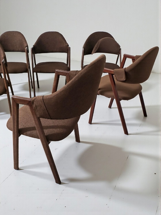 Image 1 of 6 sillas de comedor de diseño danés tapizadas en lino