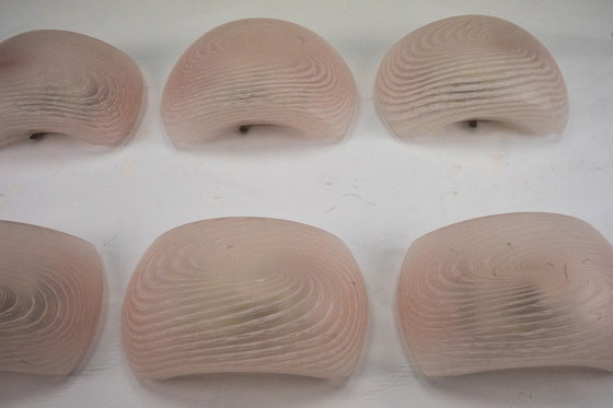 Image 1 of Satz von sechs rosafarbenen Muranoglas-Wandleuchtern. Italien 1970er Jahre