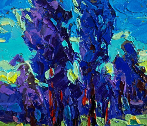 Image 1 of Original Oil Painting Summer Nature Landscape Evening breeze in the field