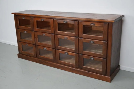 Vintage Dutch pine haberdashery cabinet, mid-20th century