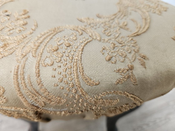 Pouf vintage in noce con seduta rivestita in tessuto, anni '40 – Poggiapiedi e pouf, Textile, Wood (photo 6 of 8)