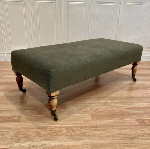 Kaki en eiken design bank uit 1950 op wielen.