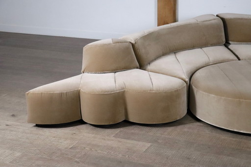 Roche Bobois “Paysage” Sofa Landscape in Beige Velvet by Hans Hopfer, 1974