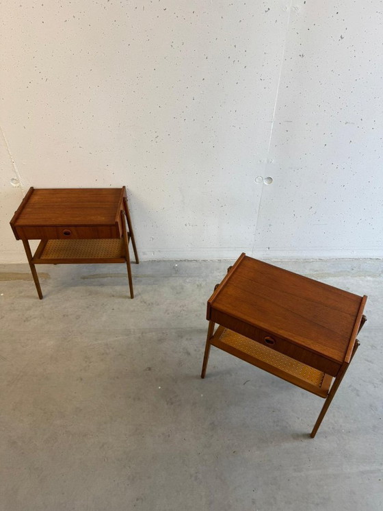 Image 1 of Set: 2 Mid Century Teak Nightstands, Refurbished, AB Carlstrom