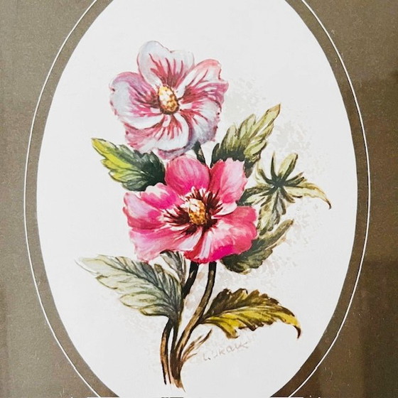 Image 1 of Impression de fleurs sur peinture vintage des années 1960