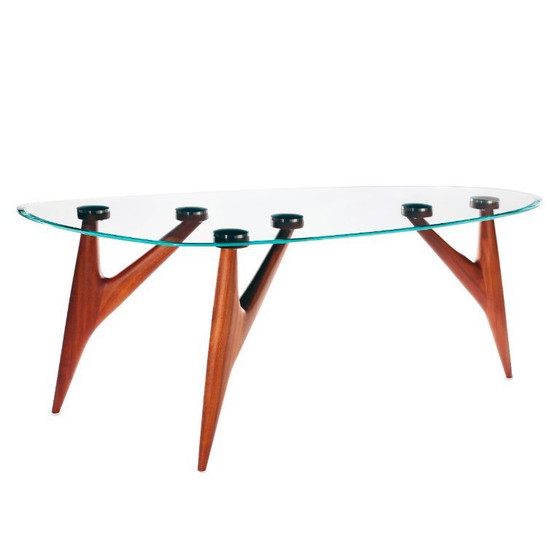 Image 1 of GREYGE TED Kristallglas-Esstisch 240 cm – Handgefertigter italienischer Designertisch aus gehärtetem Glas und Mahagoni
