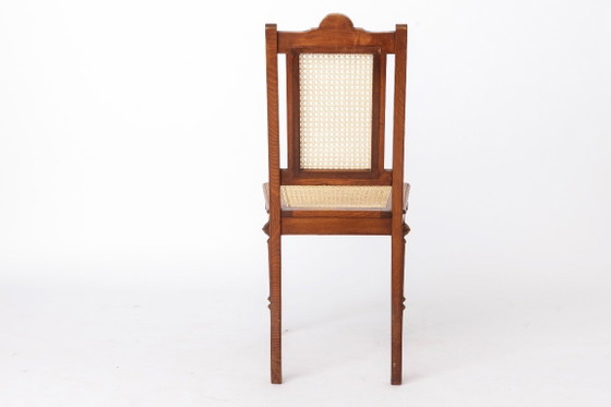 Image 1 of Silla de comedor belga antigua, silla de mimbre restaurada, madera maciza de haya, c. 1930.