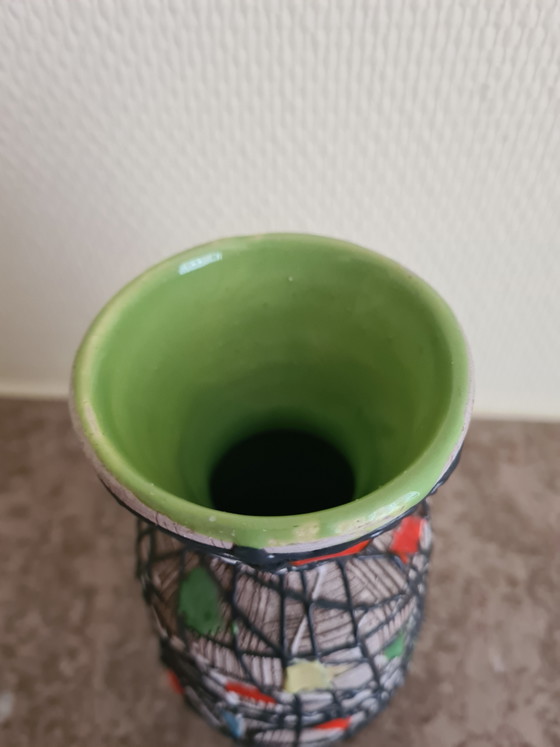 1955 Deruta Pottery Vase Volpi Handmade Avant-Garde Sgraffito Ceramic Italian Mid-Century Design (photo 4 of 5)