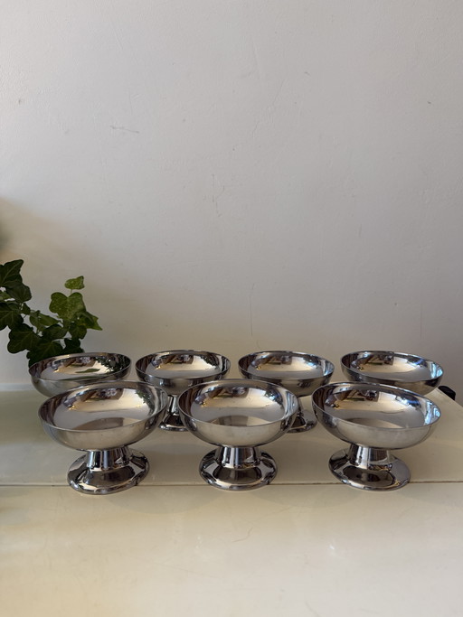 Set of 7 Chrome ice cream coupes