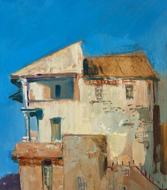 Image 1 of Original Oil Painting Coastal City Landscape Waiting for the tide