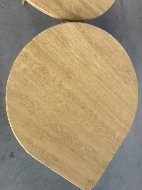 Pair of vintage travertine coffee tables or side tables, 1970s, Beige (photo 4 of 12)