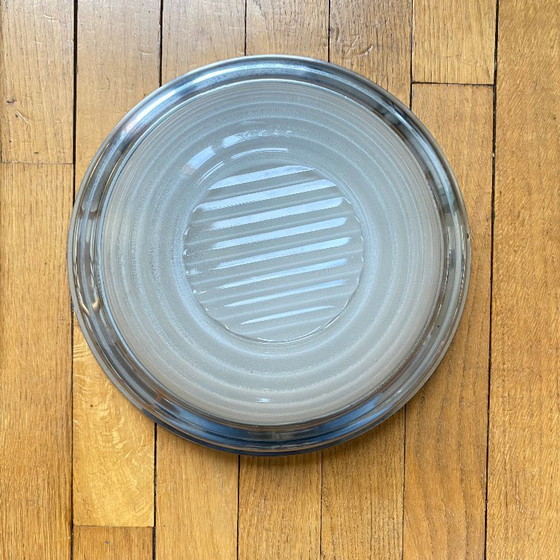 Image 1 of Wall-mounted ceiling light in thick glass with chrome-plated metal support, Holophane type