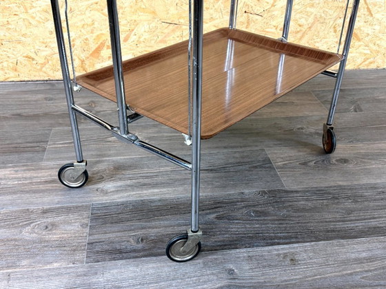 Image 1 of 1960s/70s Serving Trolley/Dinette Side Table, Space Age Design, Chrome/Brown