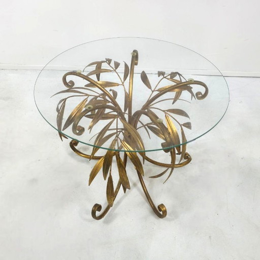 Mesa auxiliar Hans Kögl, años 60, dorada, estilo Hollywood Regency