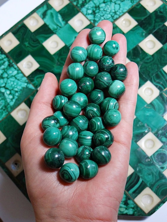 Image 1 of Solitaire octogonal en malachite et bakélite vintage années 50-60