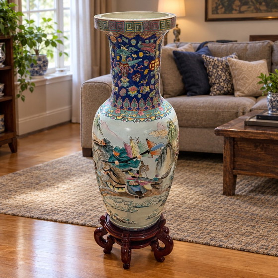 Beautiful XL Chinese Floor Vase (102 cm) with Tactile Relief, asian vases from Holland, Decorative Objects (photo 2 of 9)