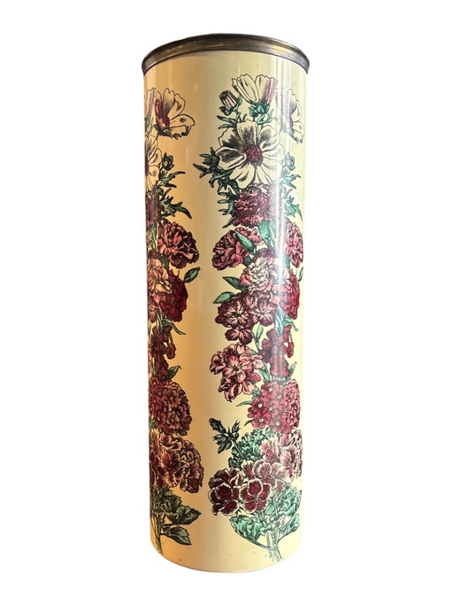 Paragüero de metal serigrafiado 'Flower Stripes' de Piero Fornasetti, años 50