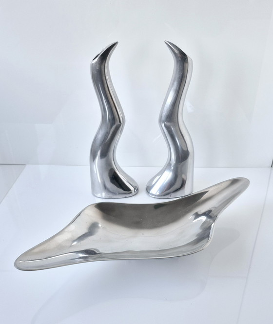 Image 1 of Massieve aluminium schaal, organisch design, bijpassende Anna Eferlund Ikea kaarsenhouder