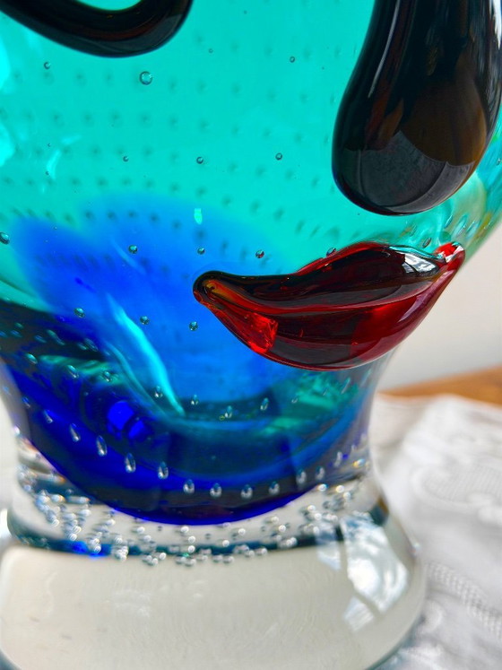 Image 1 of Grand vase original en verre de Murano – Motif visage de Picasso – Sculpture en verre d'art massif